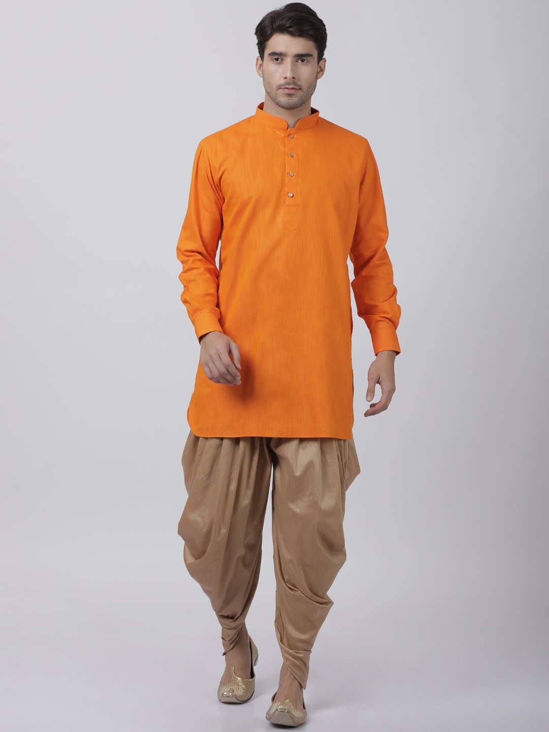 

VASTRAMAY Men Orange Kurta with Dhoti Pants