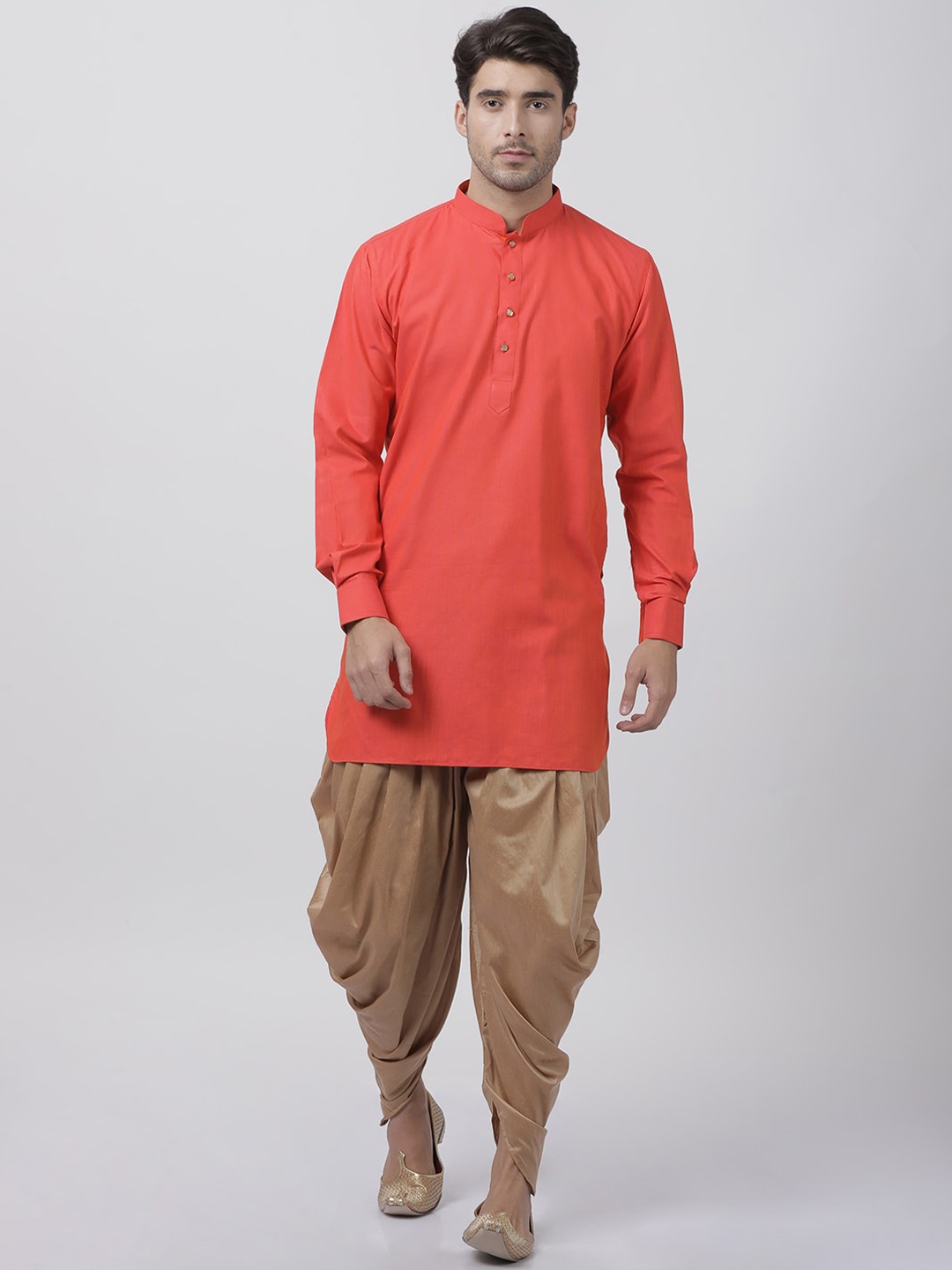 

VASTRAMAY Men Orange Layered Kurta with Solid Dhoti Pants