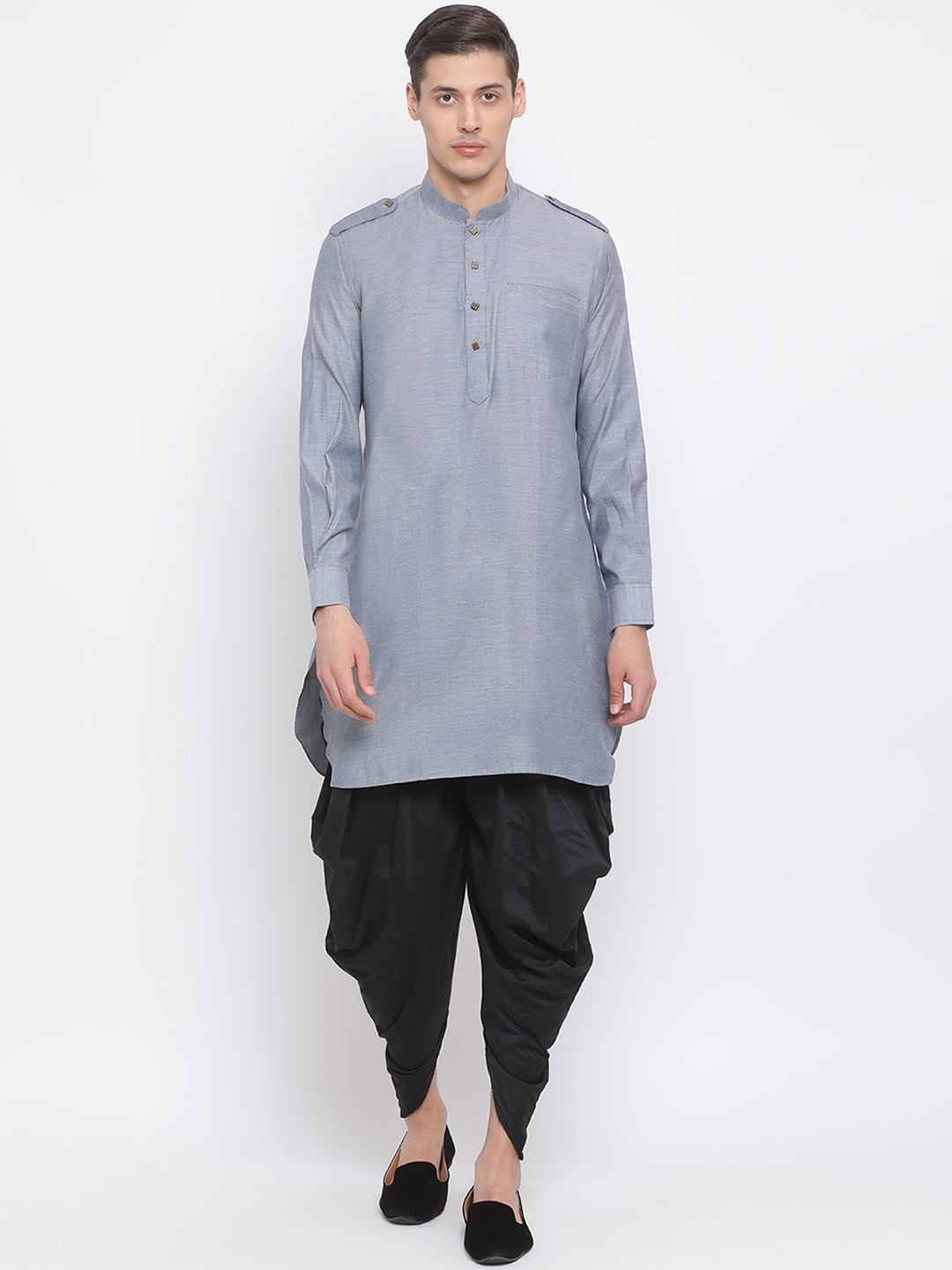 

VASTRAMAY Men Grey Kurta with Dhoti Pants