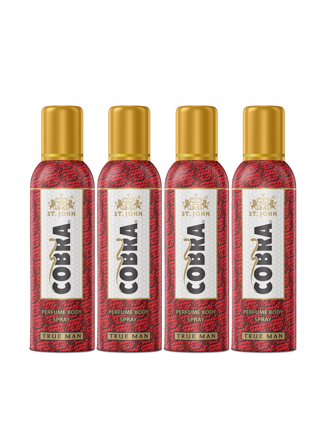 

St. John Set of 4 Cobra True Man No Gas Perfume Deodorant Body Spray - 100ml each, Red