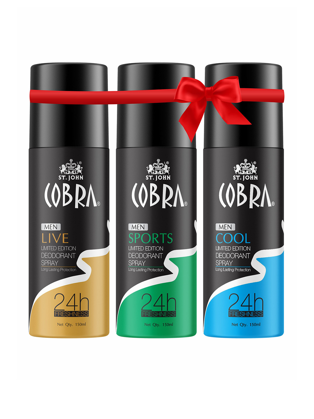 

St. John Men Set of Limited Edition Cobra Live-Sports-Cool Deodorant Spray - 150 ml Each, Black