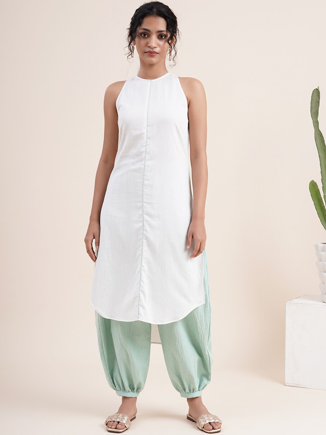 

Abhishti White Embroidered Angrakha Kurta with Dhoti Pants