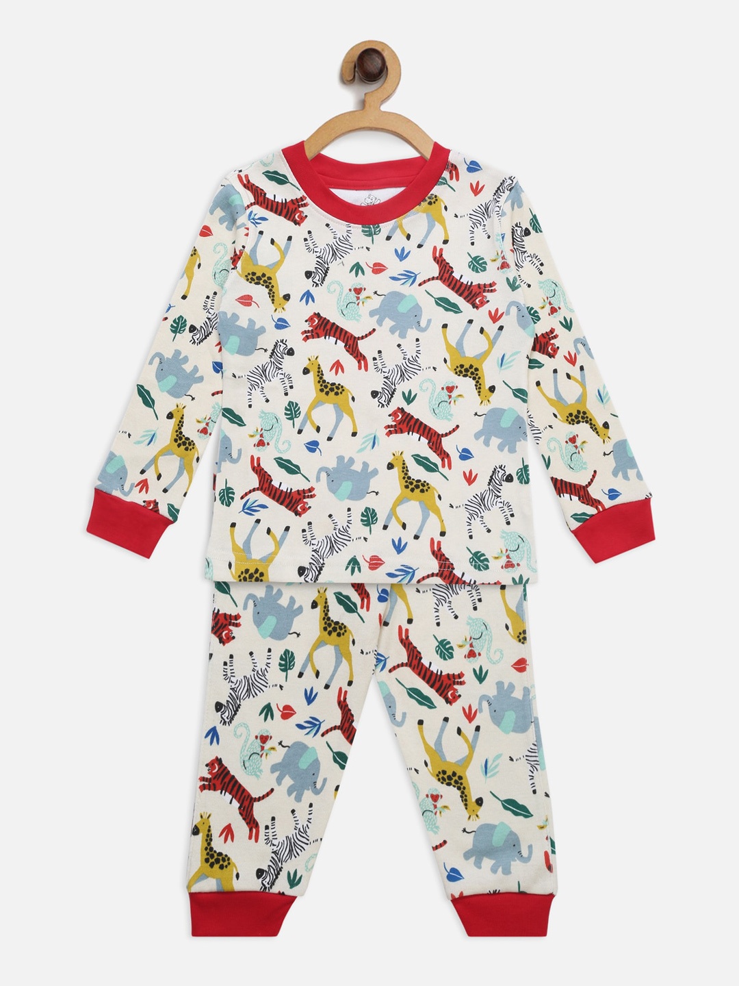 

Hippodrome Kids Off-White & Red Printed Pure Cotton Night Suit