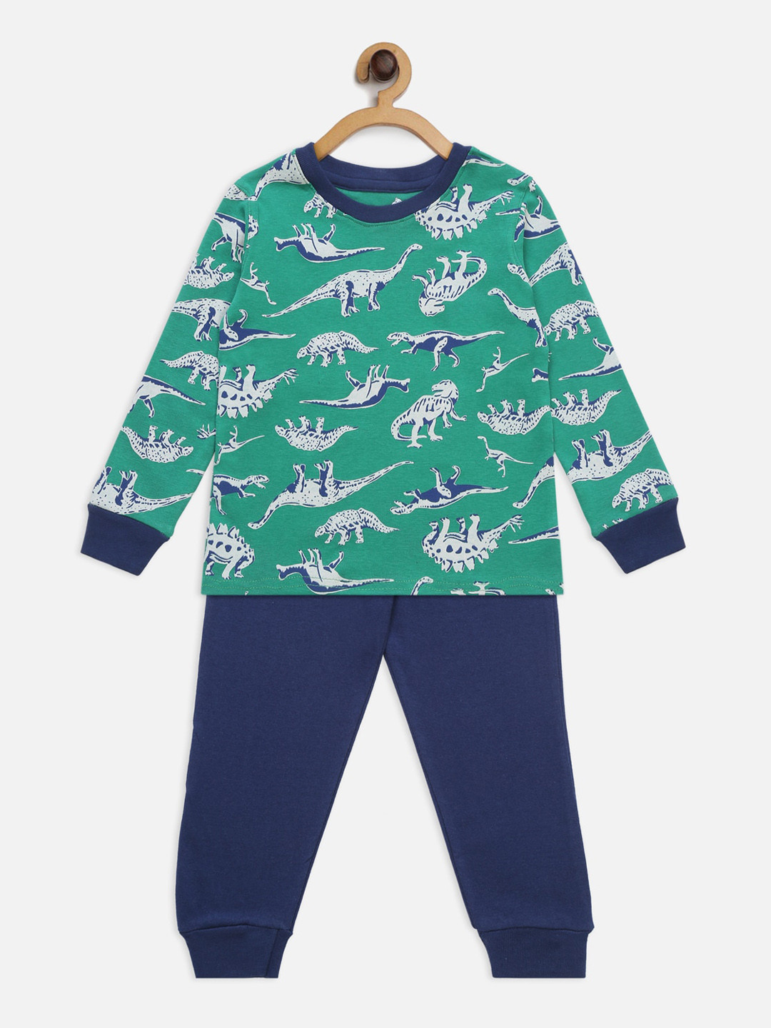 

Hippodrome Boys Green & Navy Blue Printed Pure Cotton Night suit