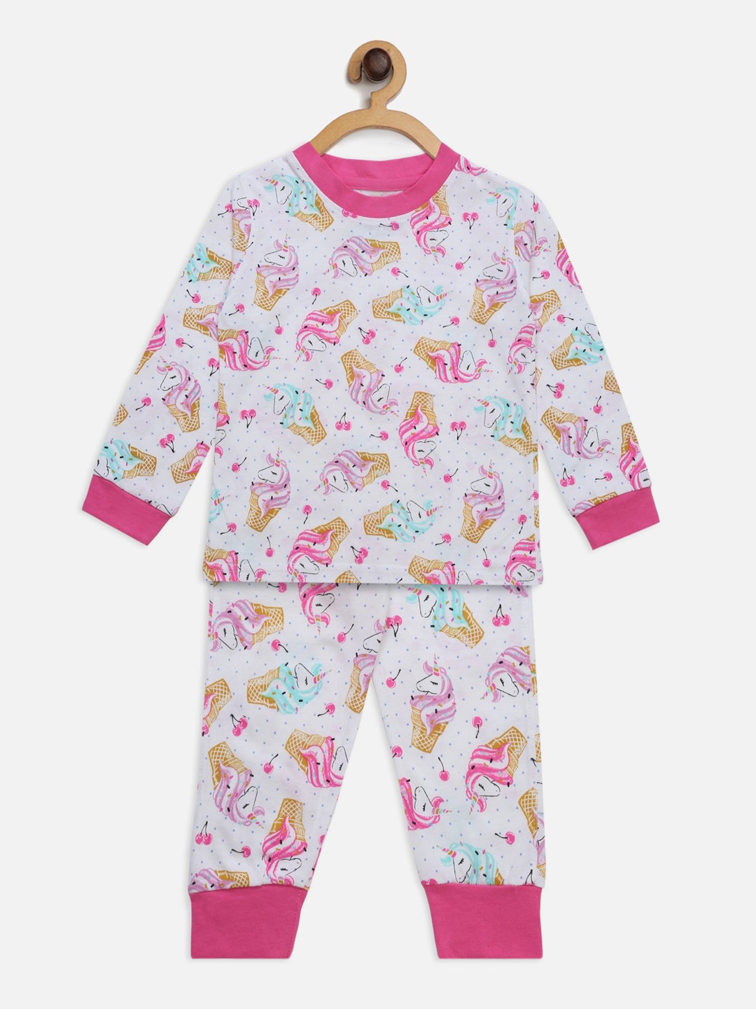 

Hippodrome Girls Pink & White Printed Cotton Night suit