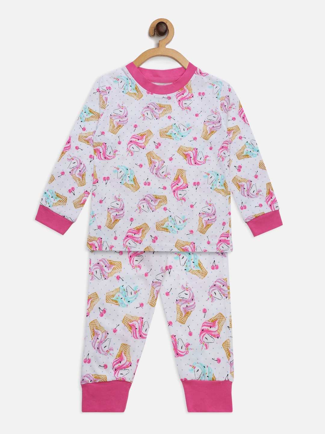 

Hippodrome Girls Pink & White Printed Pure Cotton Night suit