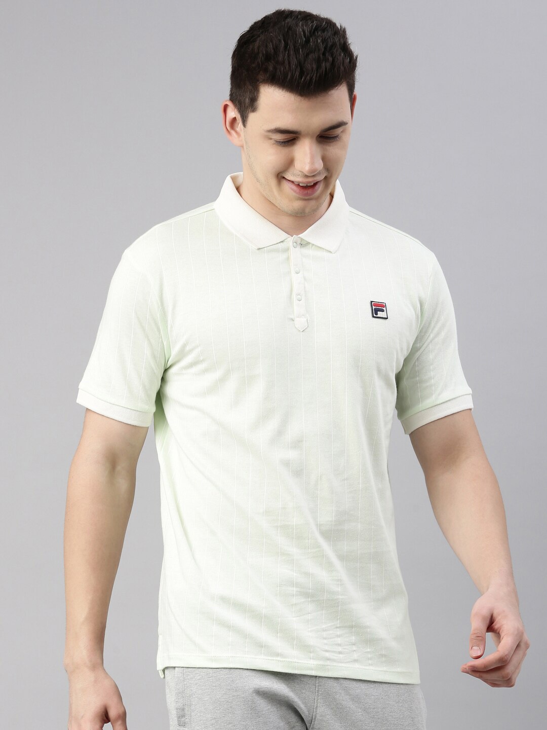 

FILA Men Green Polo Collar Organic Cotton Applique Training or Gym T-shirt