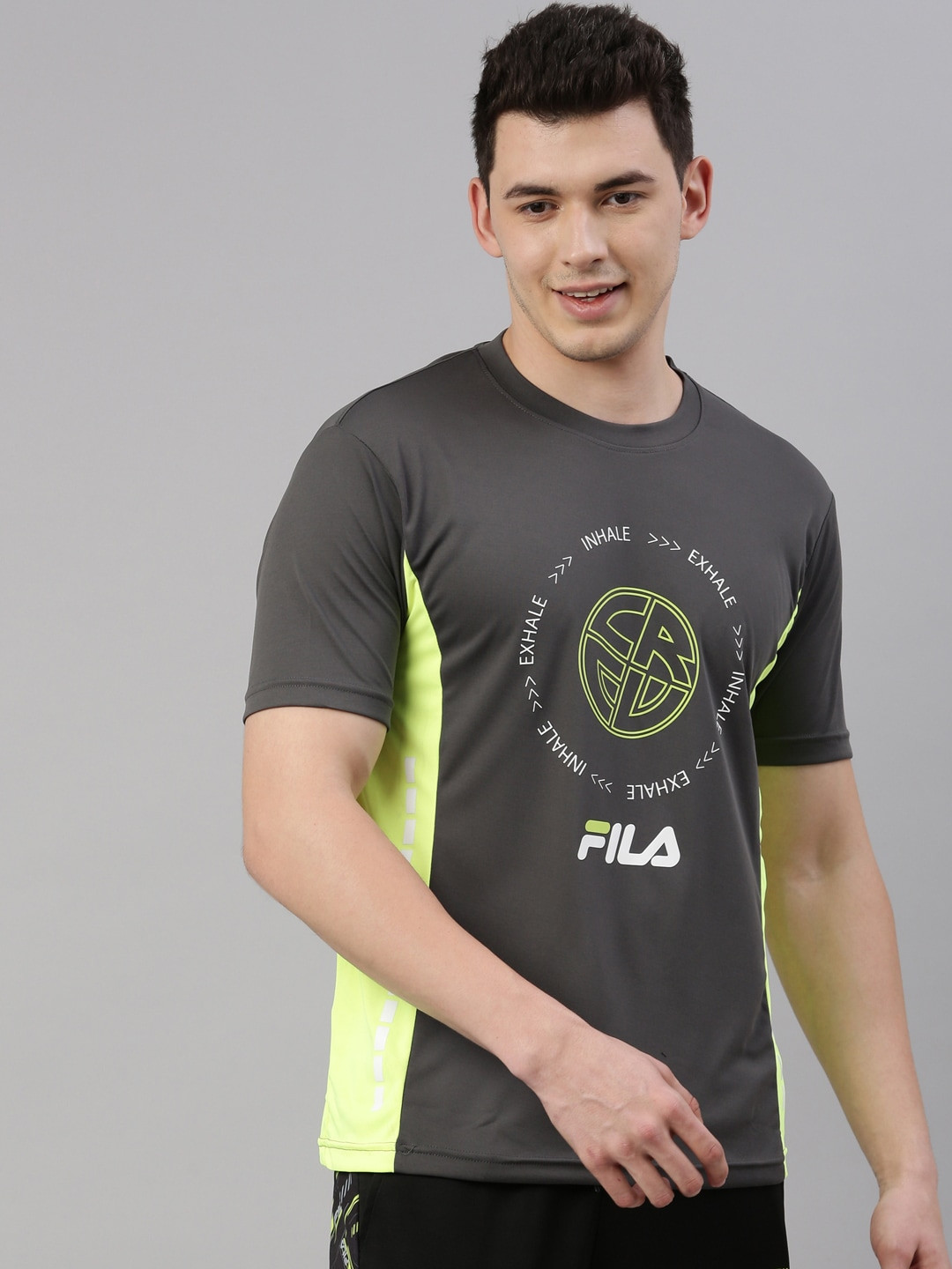 

FILA Men Grey Printed Organic Cotton Training or Gym T-shirt