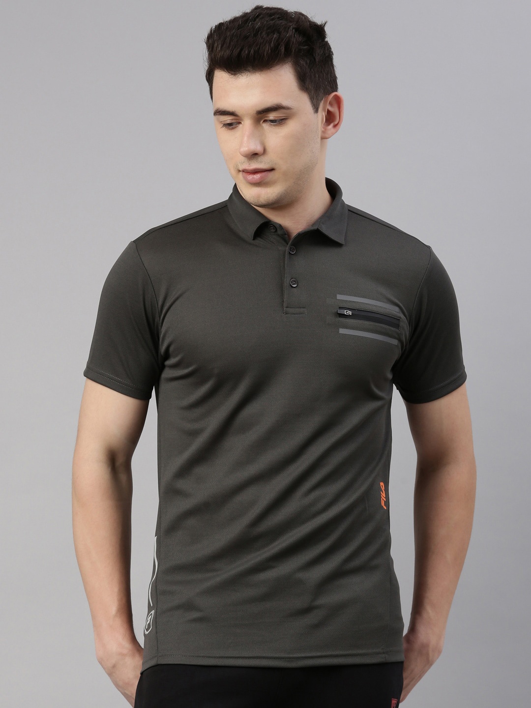 

FILA Men Grey Polo Collar Organic Cotton Training or Gym T-shirt