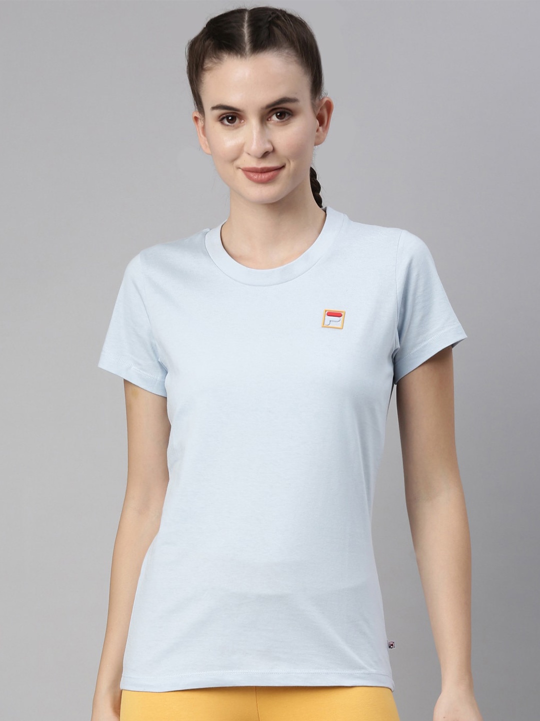 

FILA Women Blue Organic Cotton Applique Training or Gym T-shirt