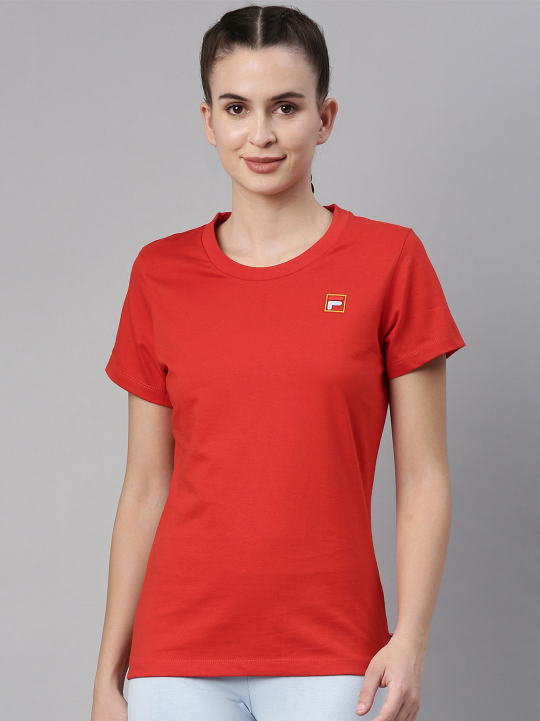 

FILA Women Red Organic Cotton Training or Gym T-shirt