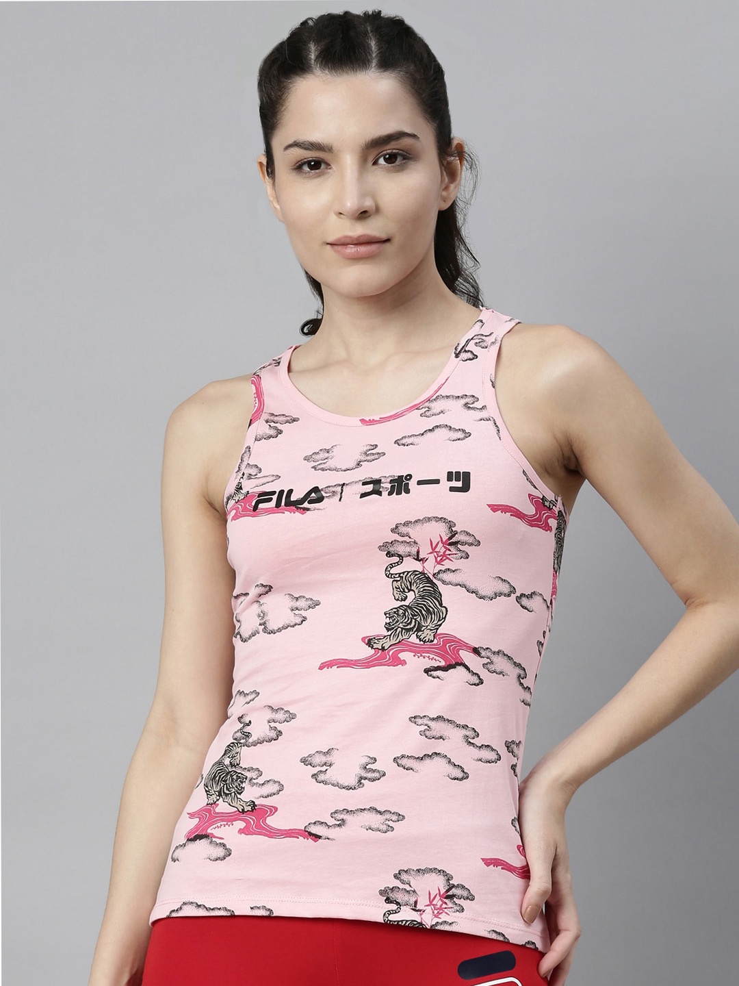 

FILA Women Peach-Coloured Printed Organic Cotton Training or Gym T-shirt