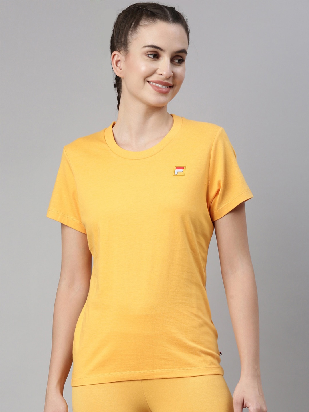 

FILA Women Yellow Organic Cotton Training or Gym T-shirt