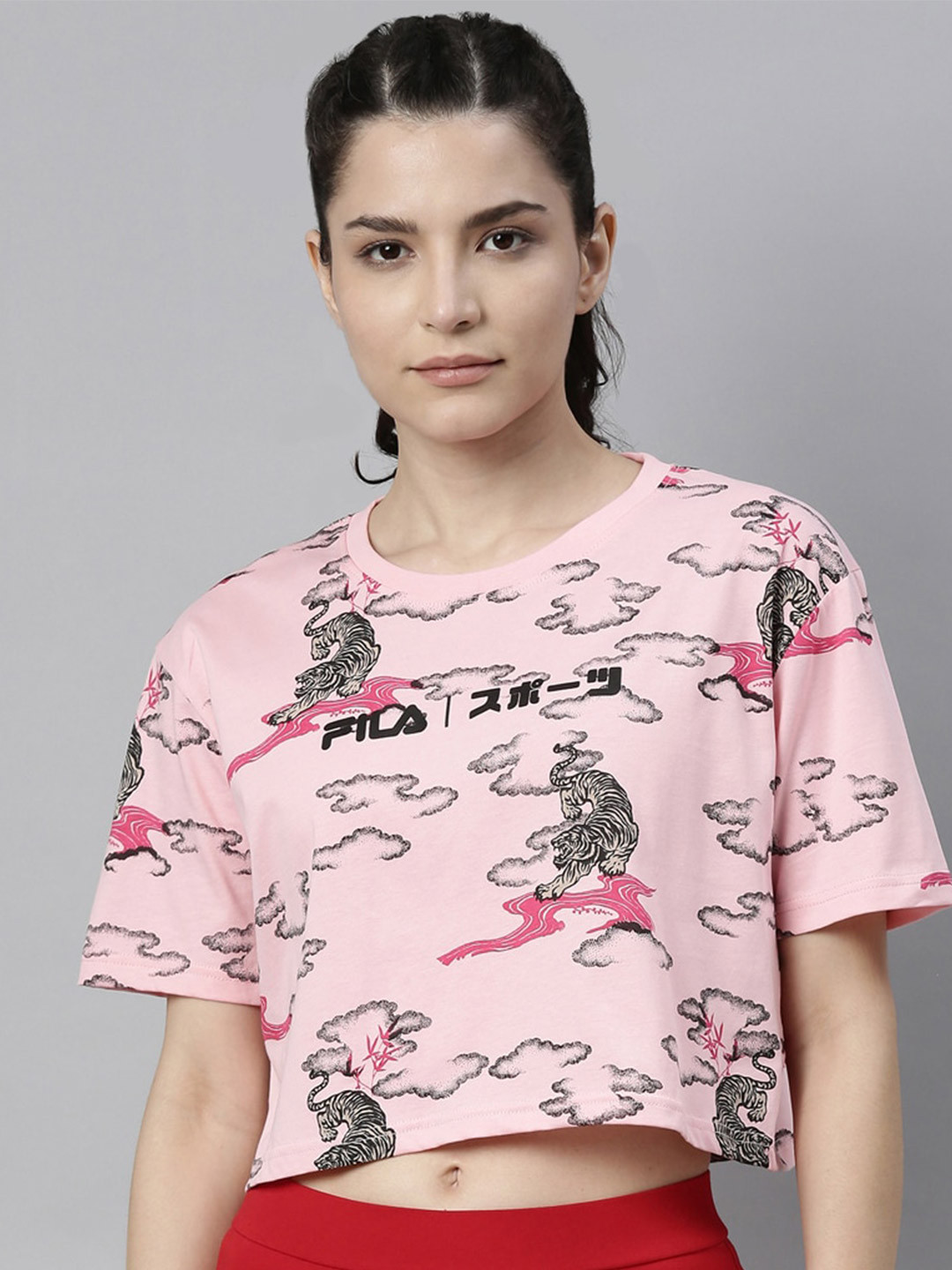 

FILA Peach-Coloured Floral Print Boxy Crop Top