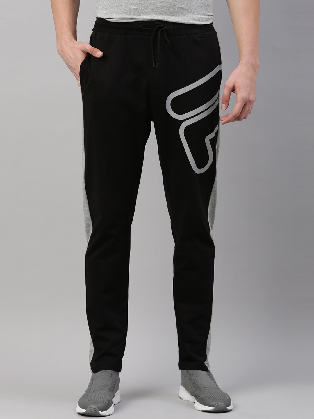 

FILA Men Black Solid Cotton Track Pants