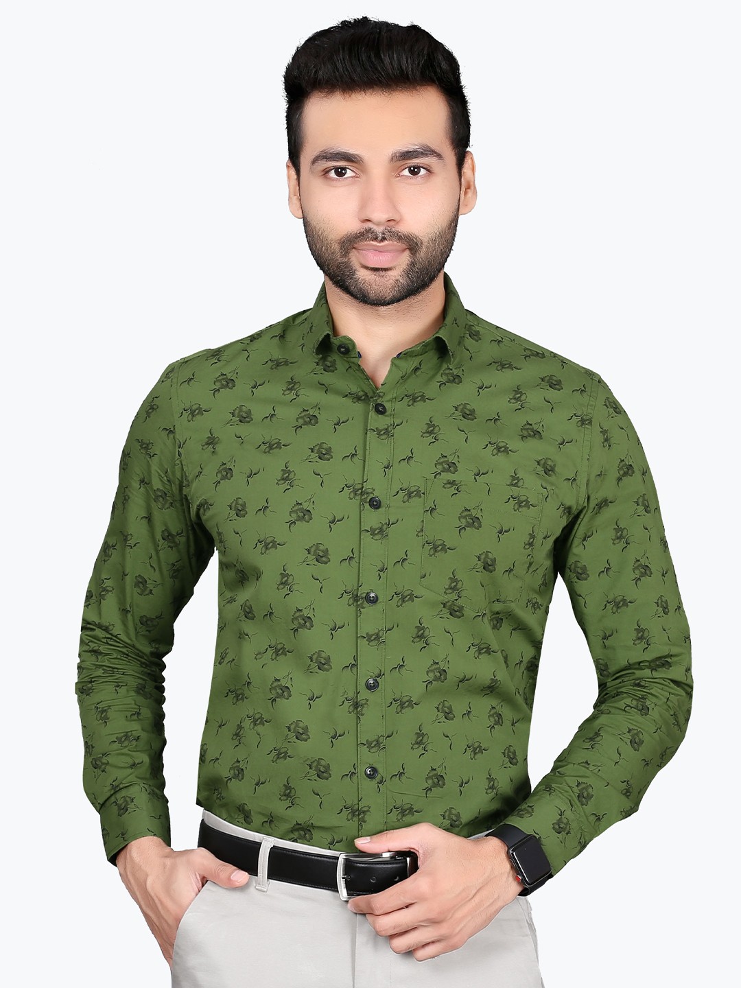 

5TH ANFOLD Men Green Slim Fit Printed Cotton Formal Shirt