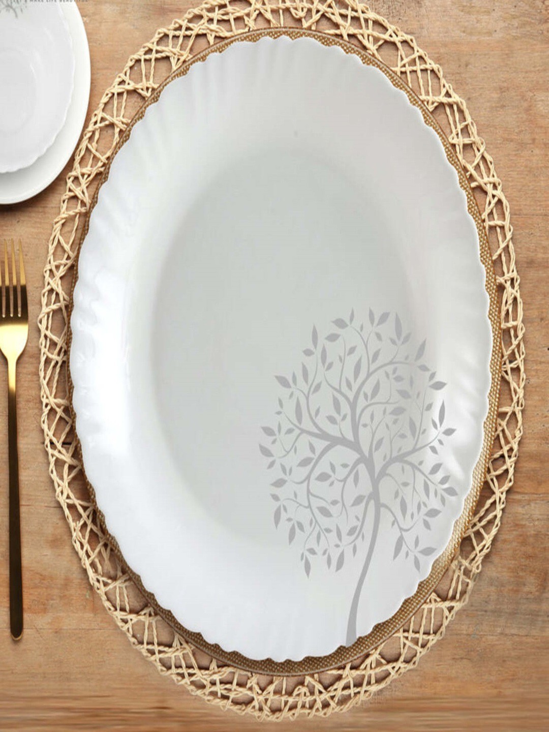 

Athome by Nilkamal White Set of 33 Pieces Printed Stainless Steel Glossy Dinner Set