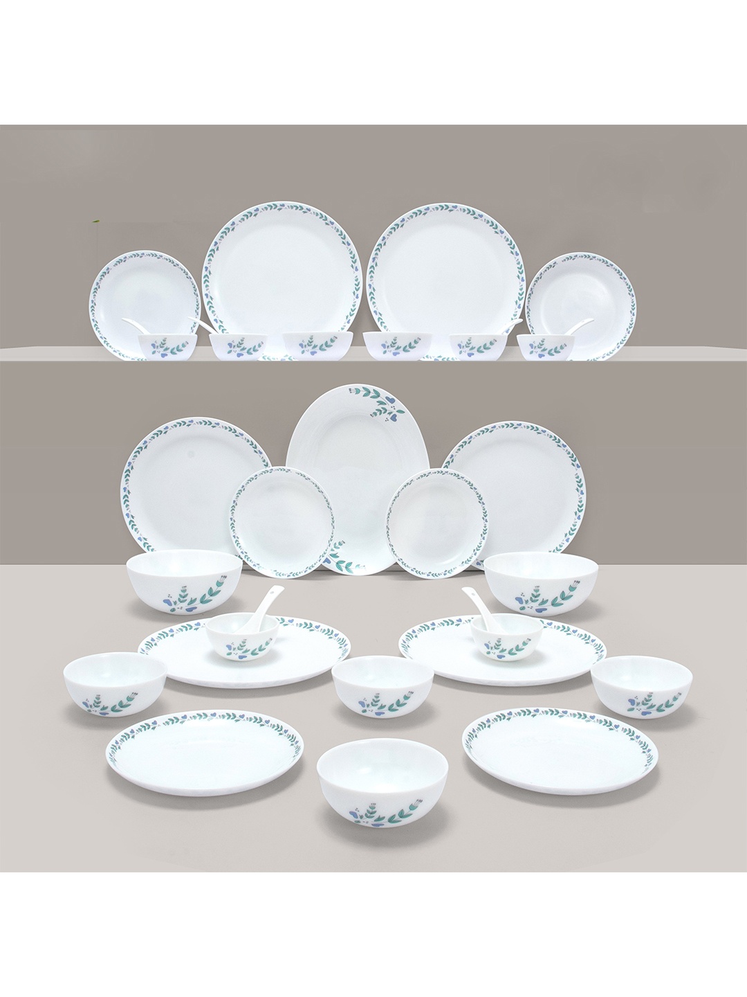 

Athome by Nilkamal White & Blue 33 Pieces Printed Opalware Glossy Dinner Set