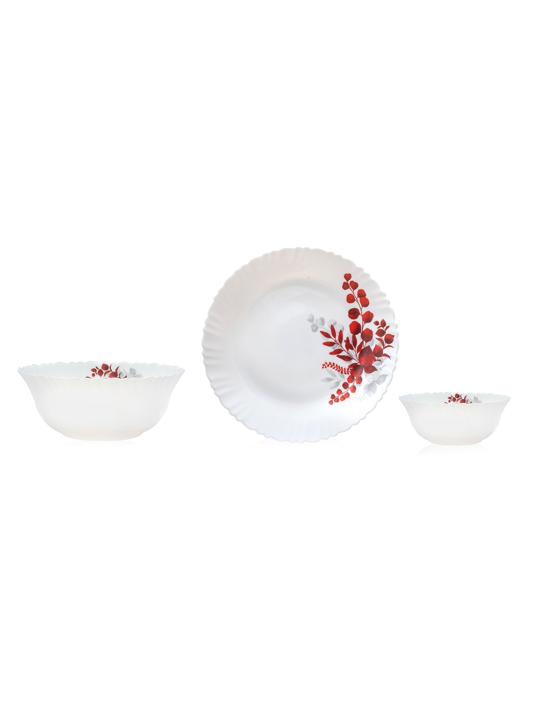 

Athome by Nilkamal Set of 14 Pieces Floral Dinner Set, White