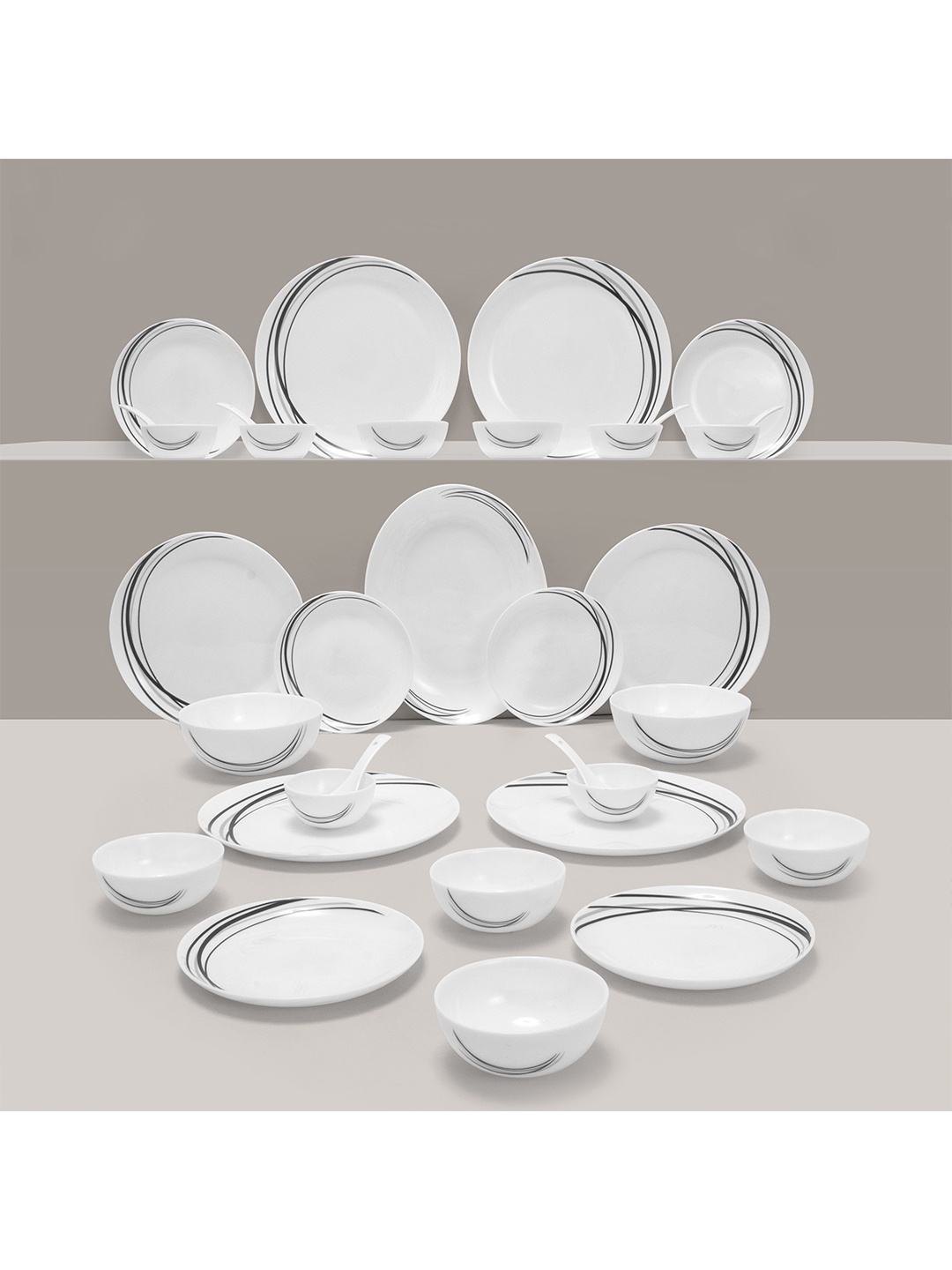 

Athome by Nilkamal Set Of 33 White Dishwasher Safe Dinner Set