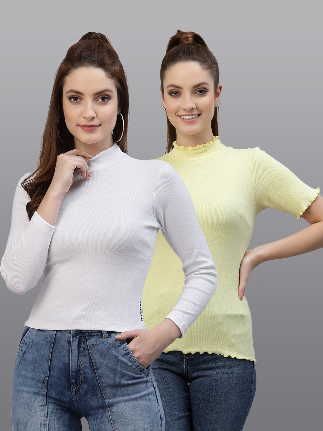 

Friskers Pack of 2 White & Yellow Fitted Tops