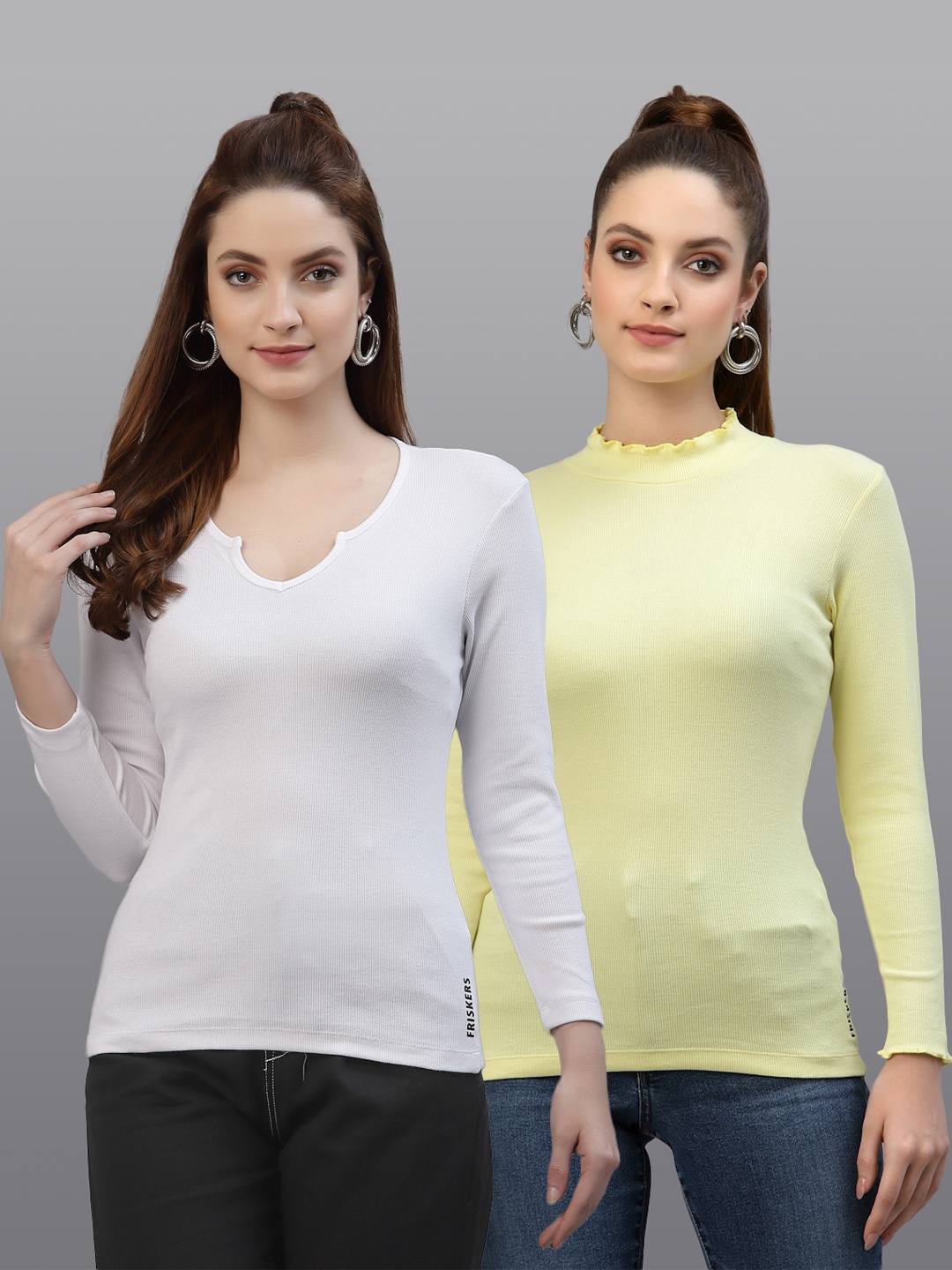 

Friskers Pack of 2 White & Yellow Fitted Tops