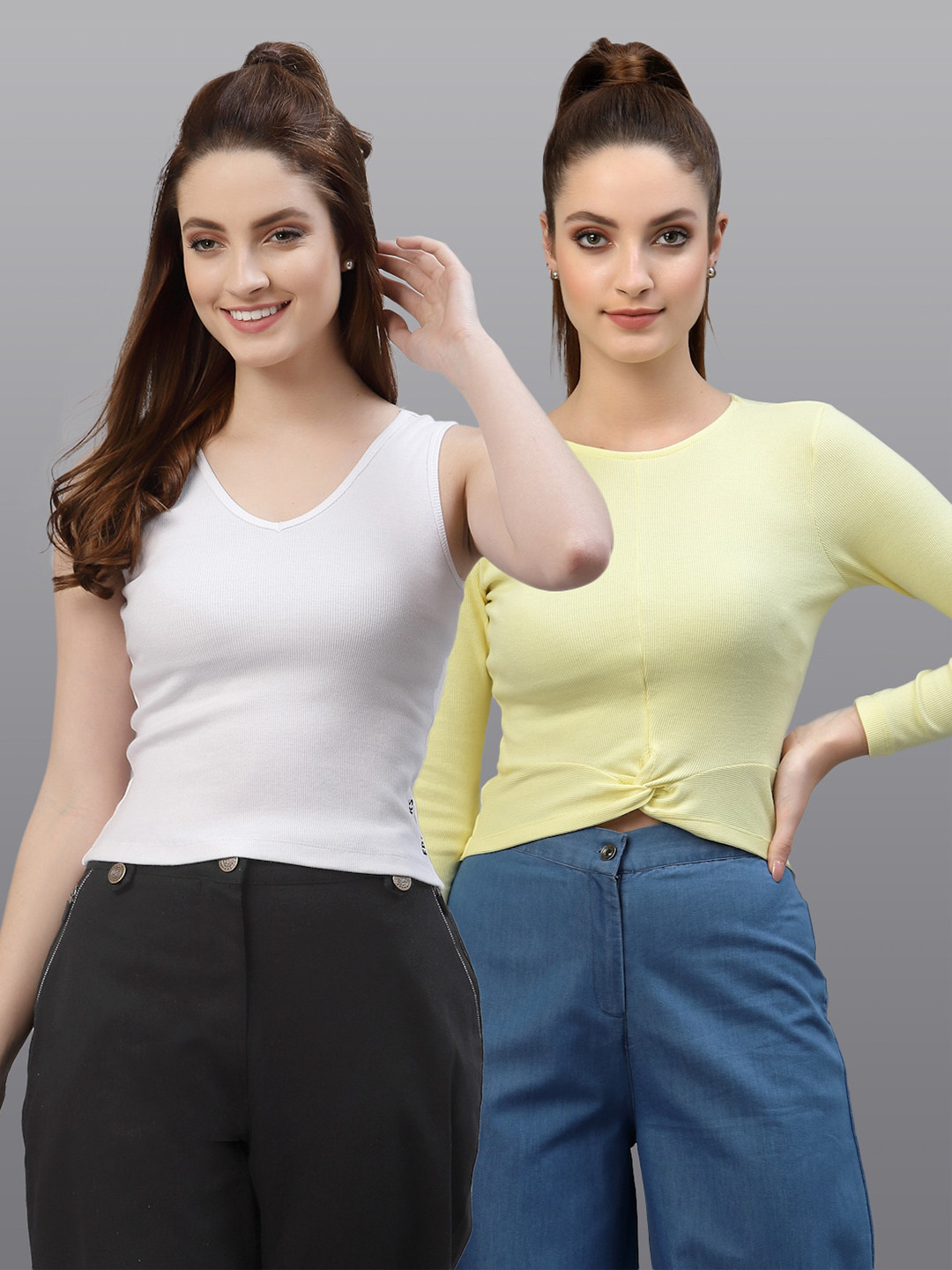 

Friskers Pack of 2 White & Yellow Fitted Tops