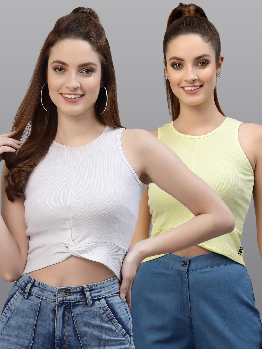 

Friskers Women White & Yellow Top Pack Of 2