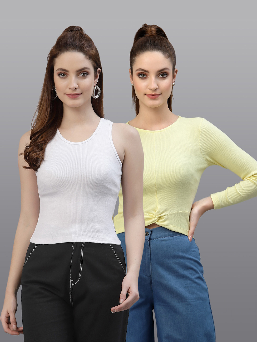 

Friskers Pack of 2 White & Yellow Fitted Tops