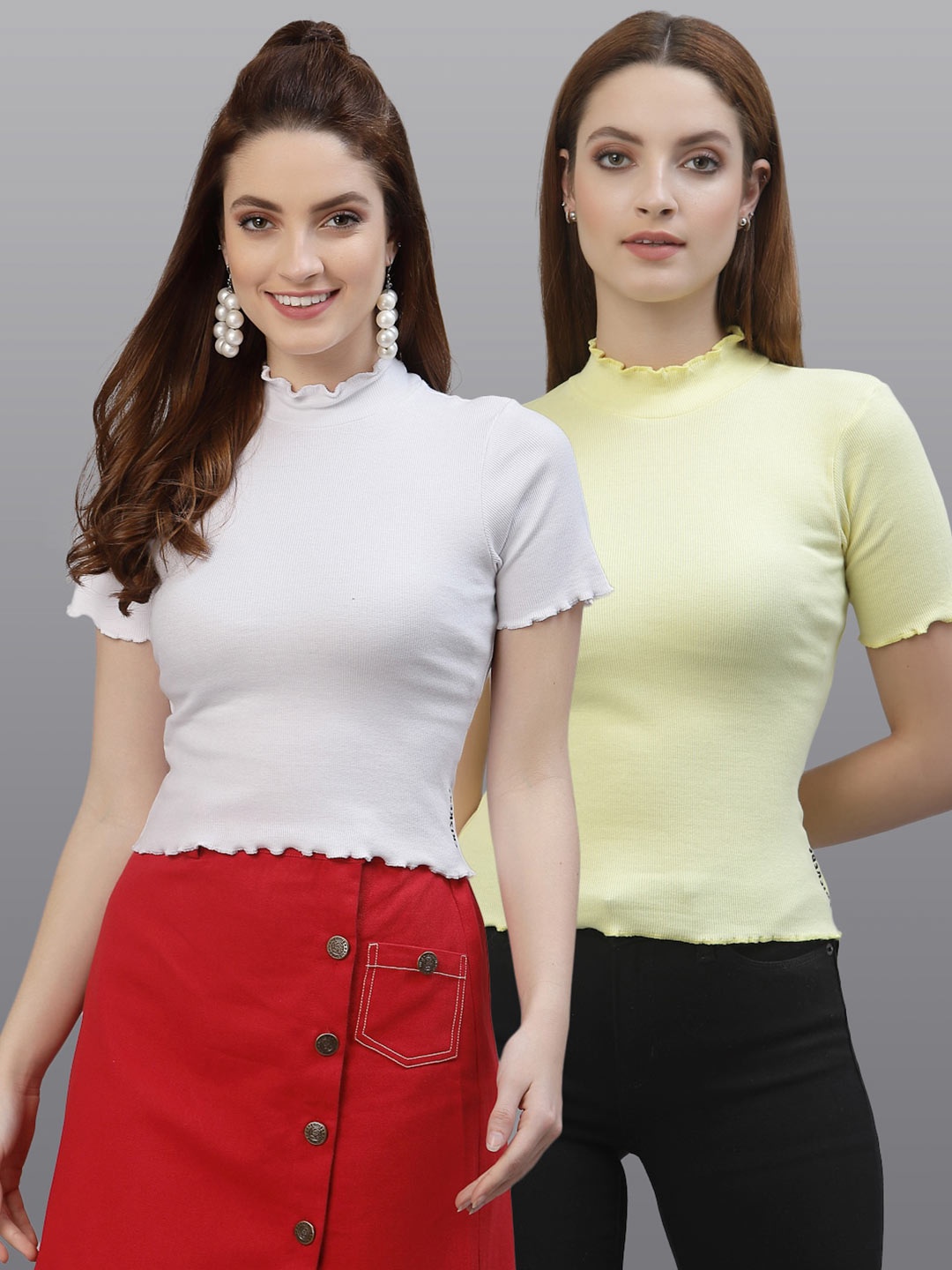 

Friskers Women White & Yellow Top Pack Of 2