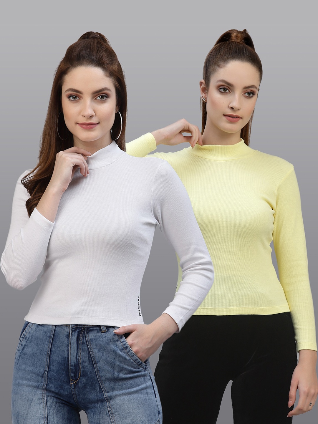 

Friskers Pack of 2 White & Yellow Fitted Tops