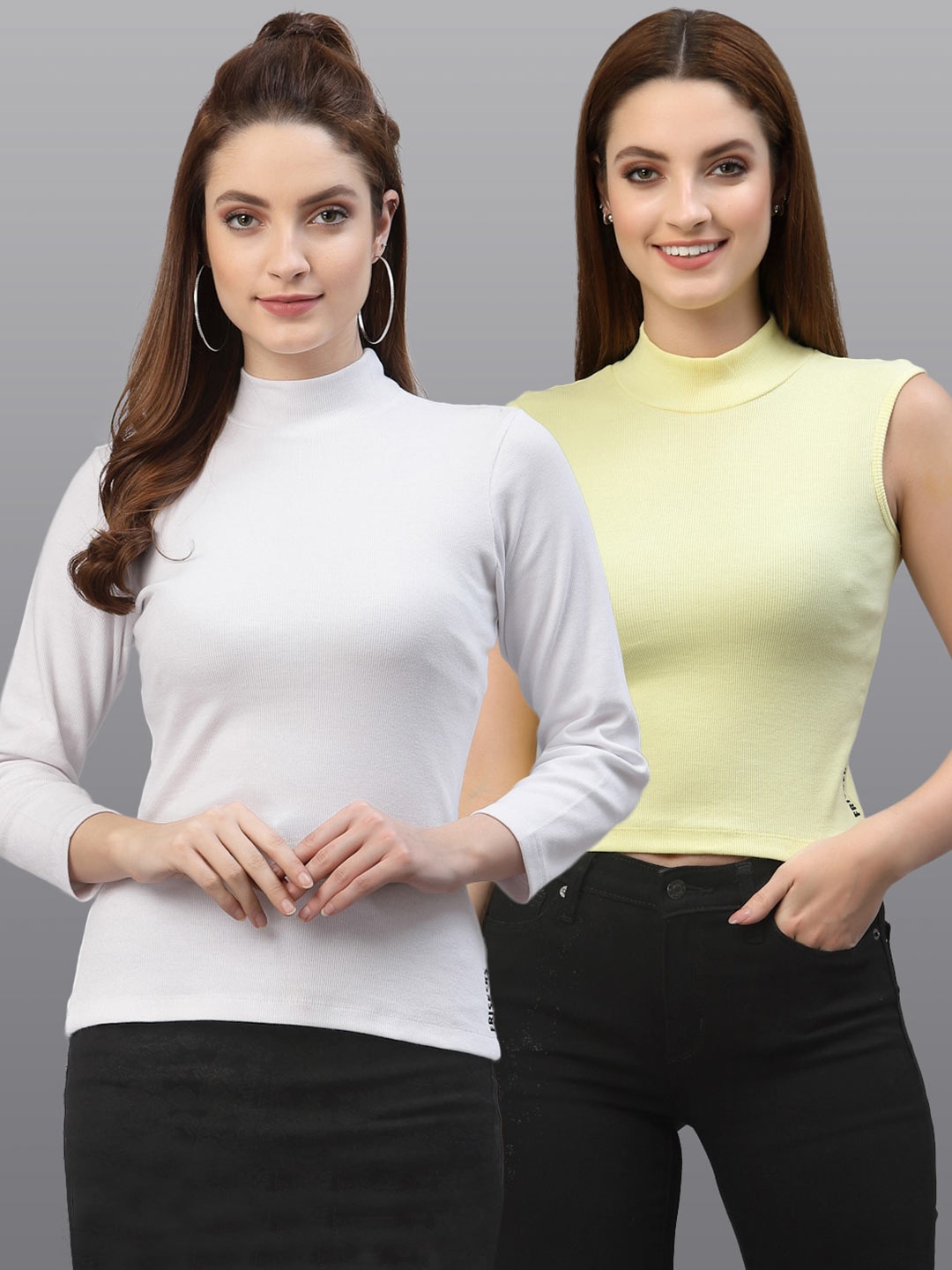 

Friskers Women White & Yellow Top Pack Of 2