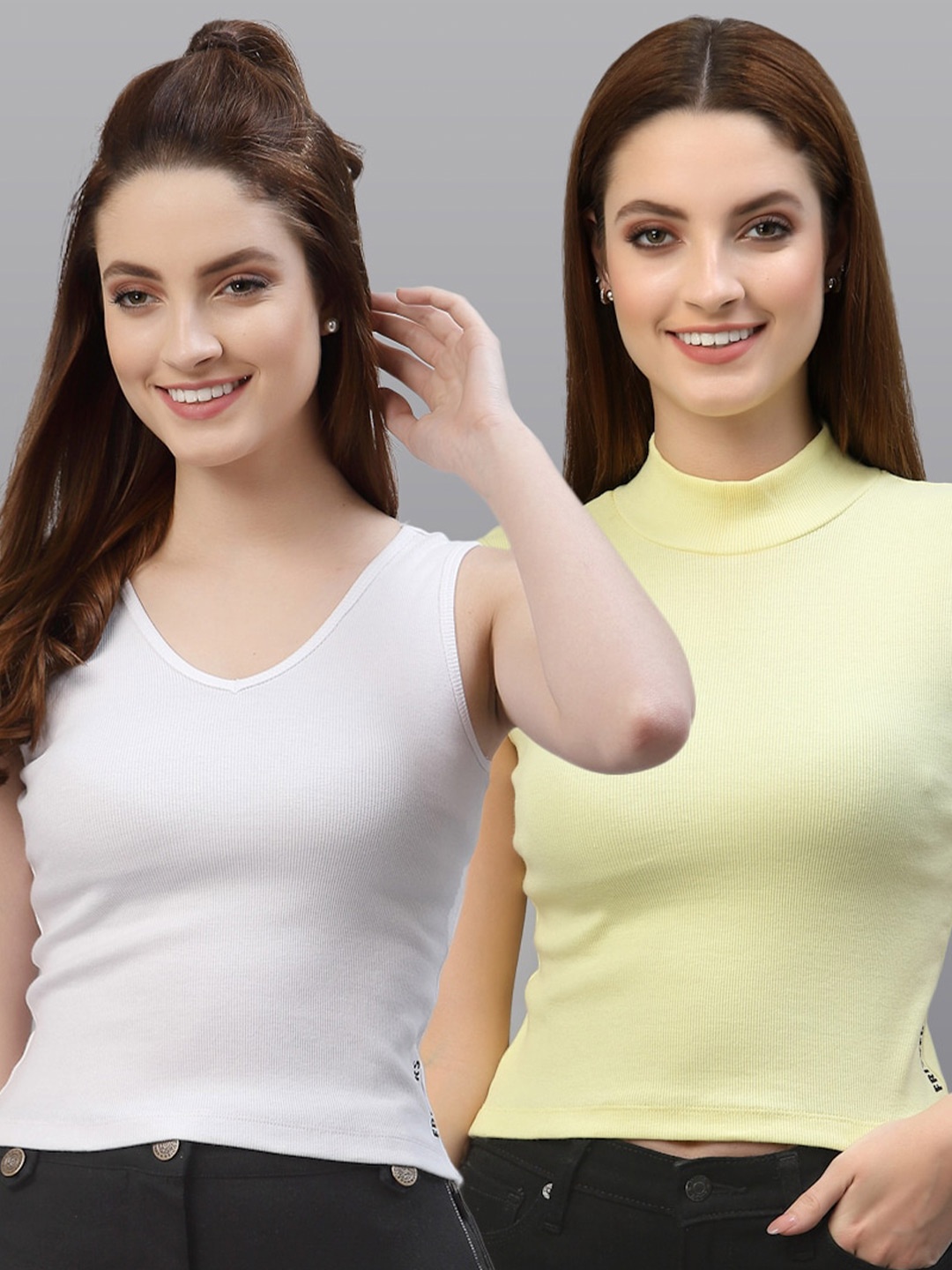 

Friskers Women White & Yellow Top Pack Of 2