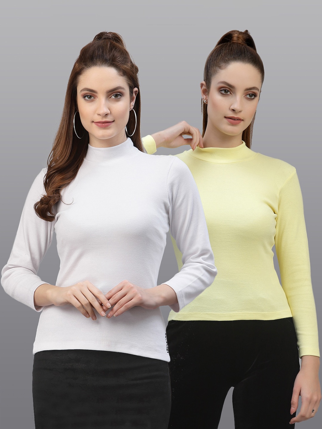 

Friskers Pack of 2 White & Yellow Fitted Tops