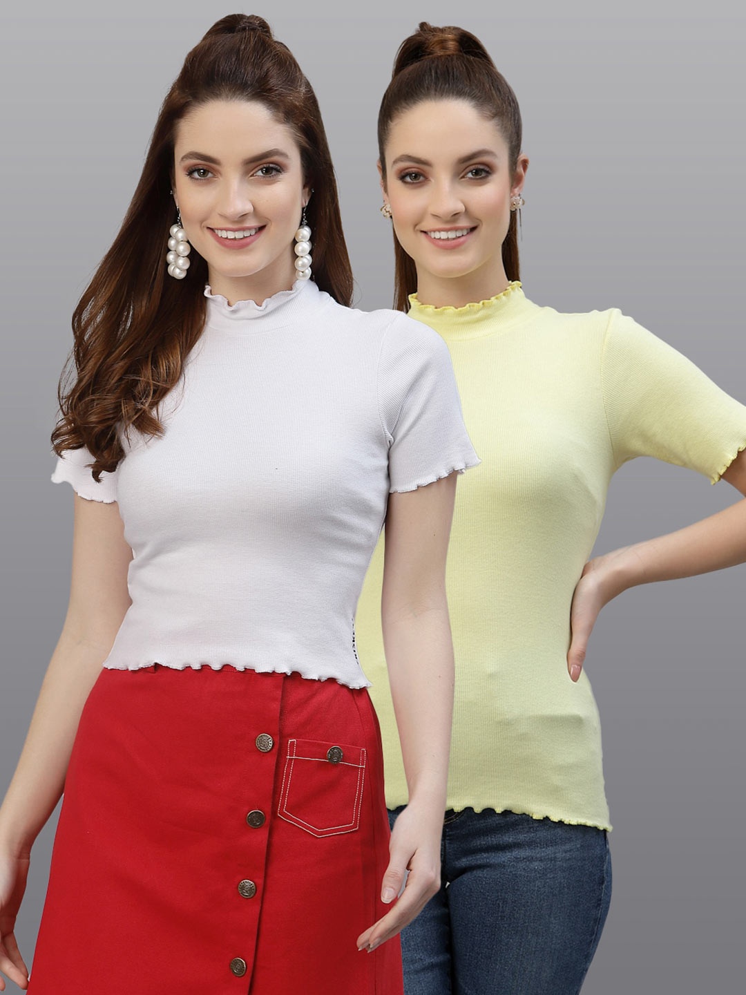 

Friskers Women White & Yellow Top Pack Of 2