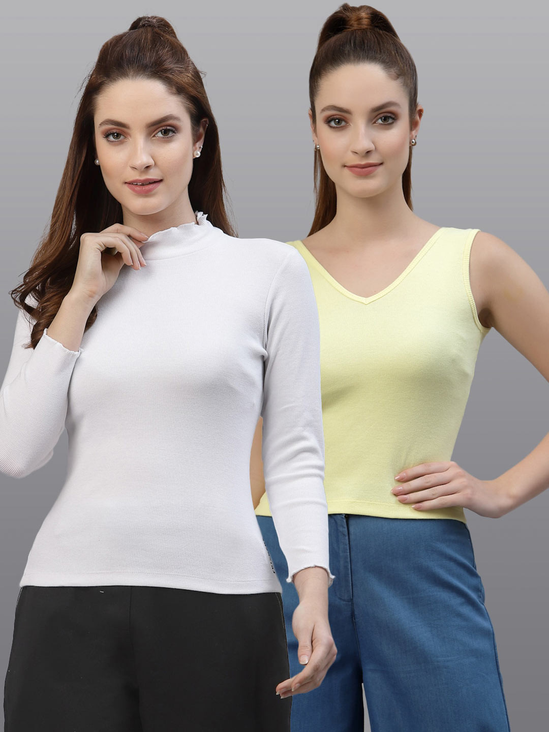 

Friskers Pack of 2 White & Yellow Fitted Tops