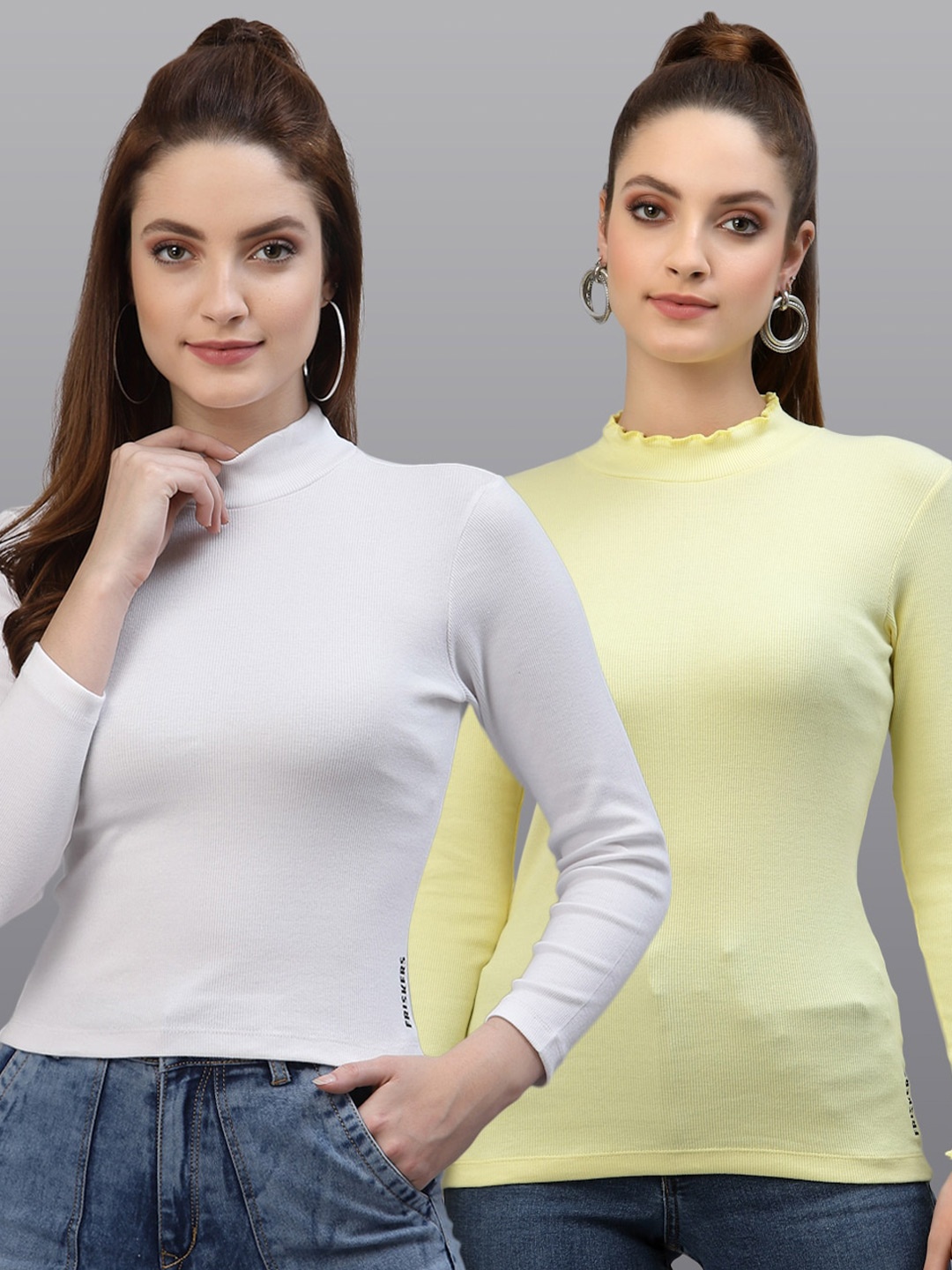 

Friskers Women White & Yellow Top Pack Of 2
