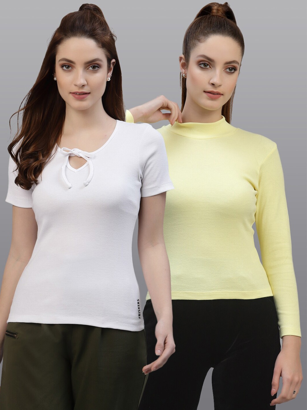 

Friskers Women Pack of White & Yellow Tops