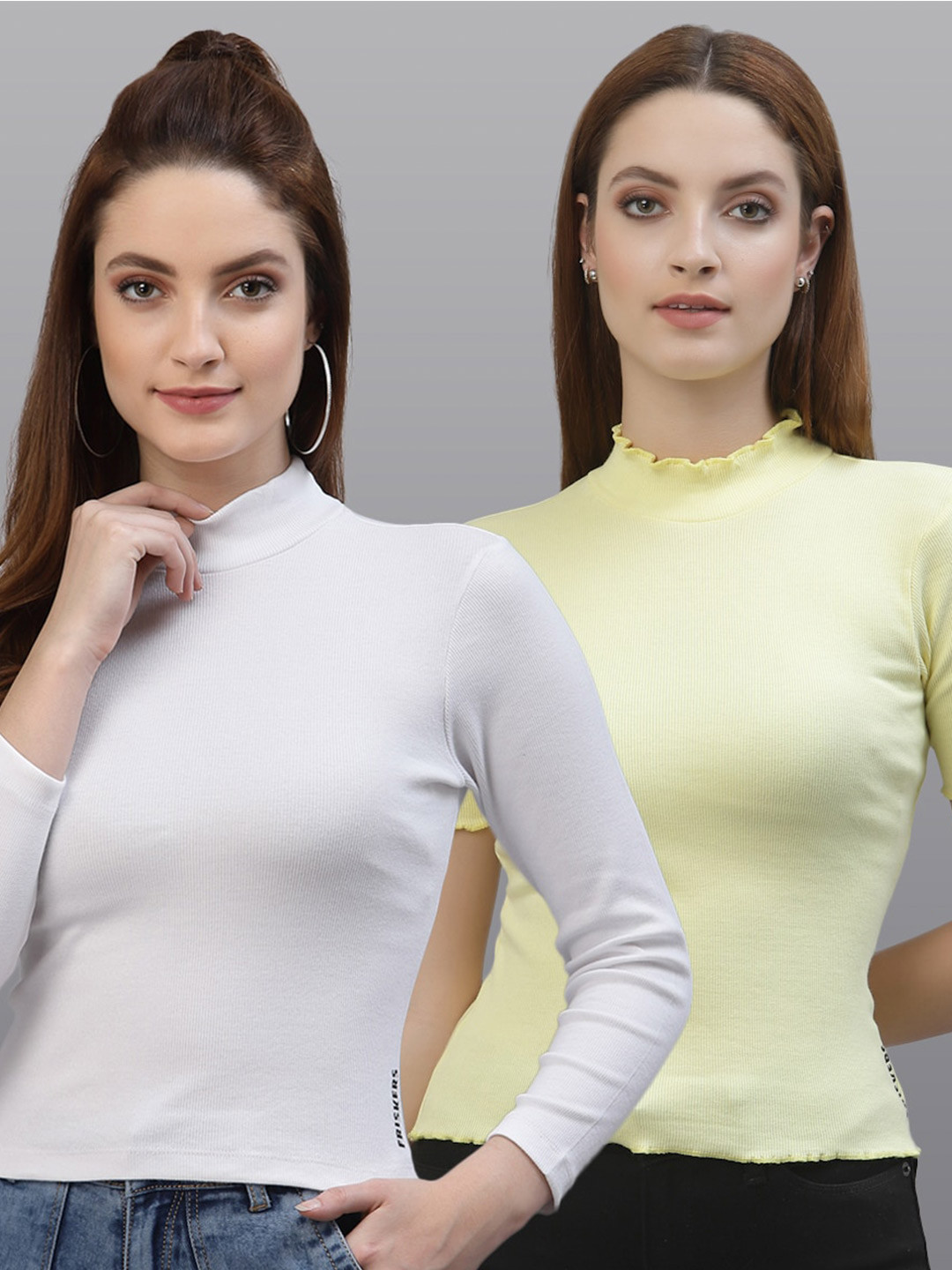 

Friskers Pack of 2 White & Yellow Fitted Tops