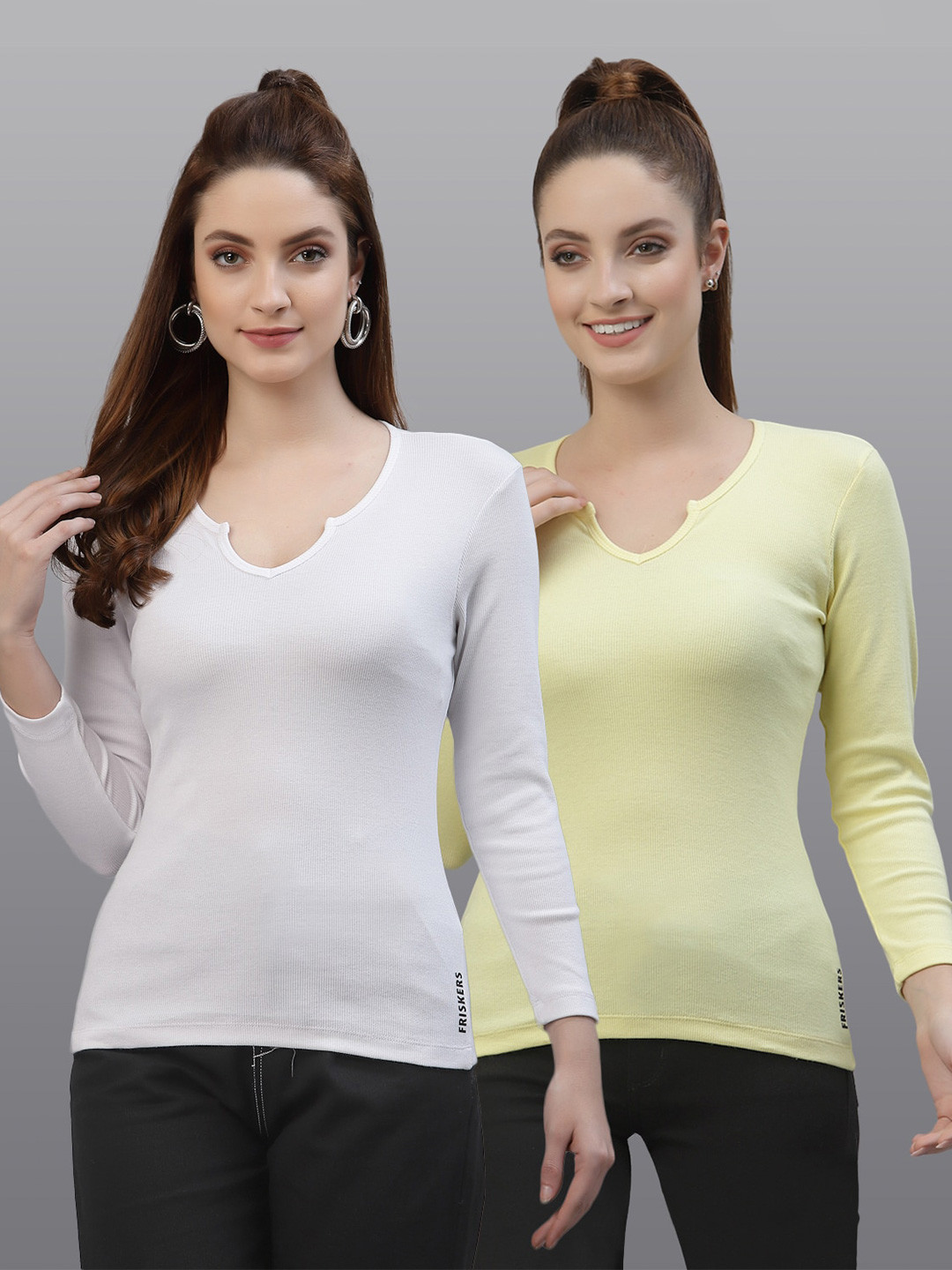 

Friskers Pack of 2 White & Yellow Fitted Tops