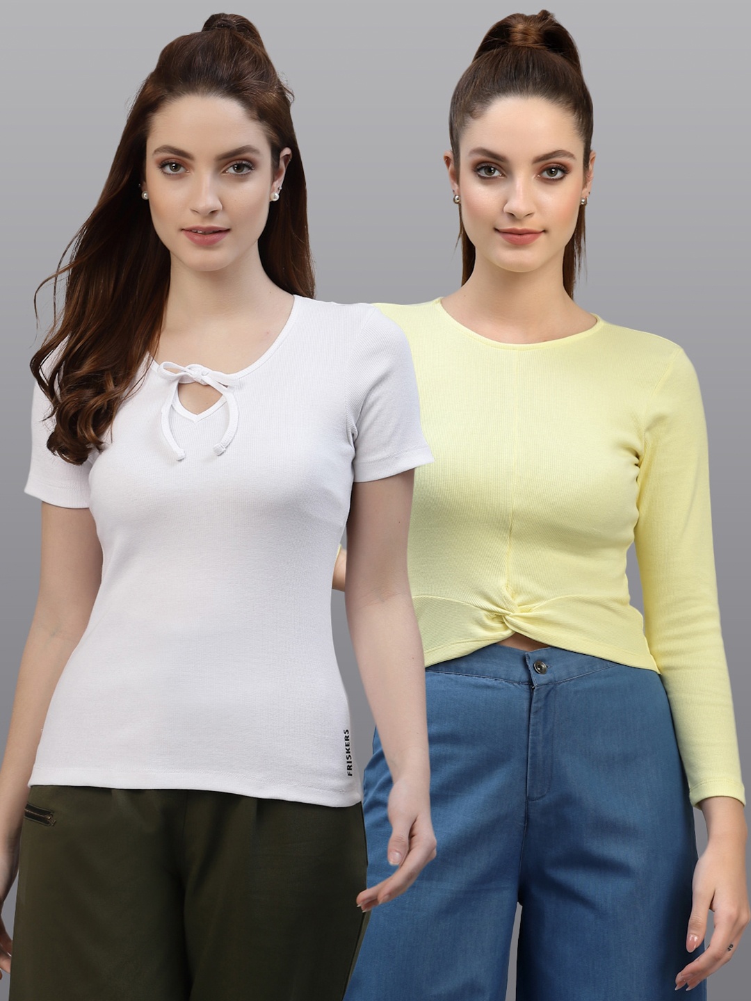 

Friskers Pack of 2 White & Yellow Fitted Tops