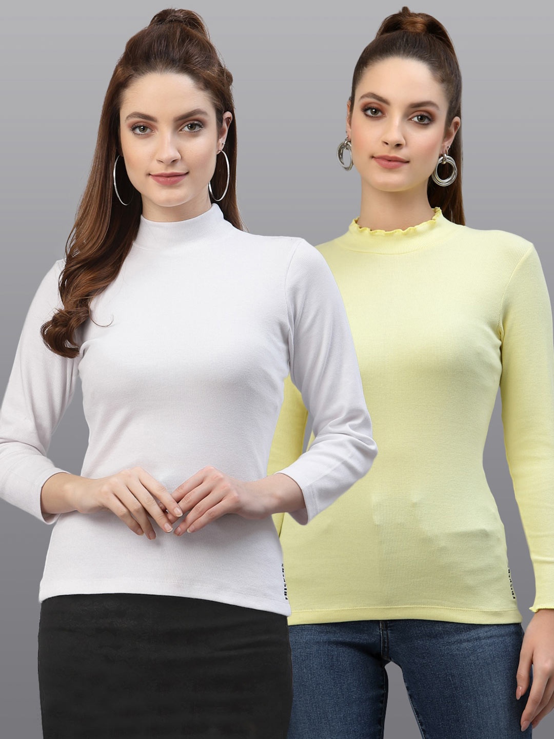 

Friskers Women White & Yellow Top Pack Of 2