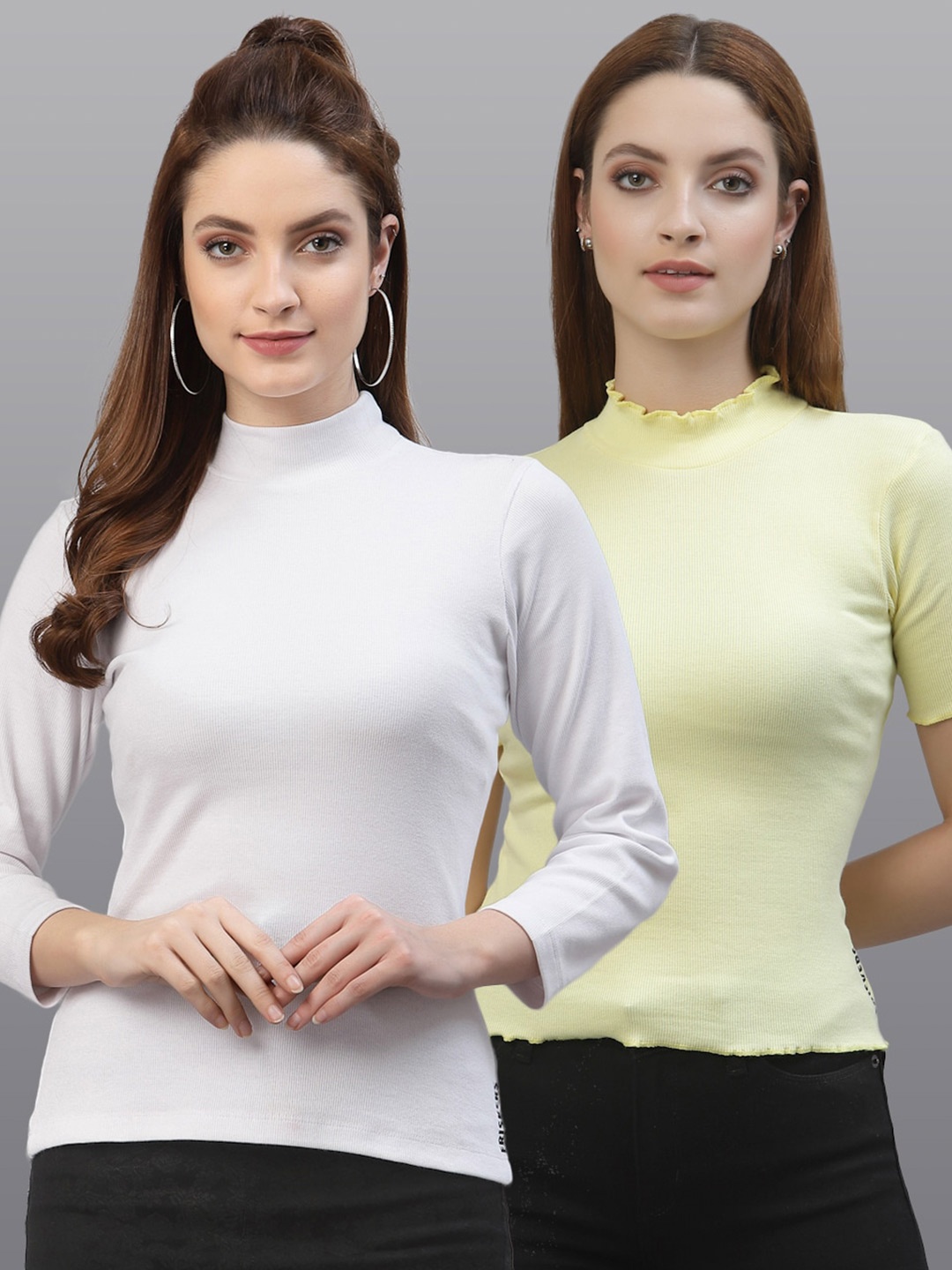 

Friskers Women White & Yellow Top Pack Of 2