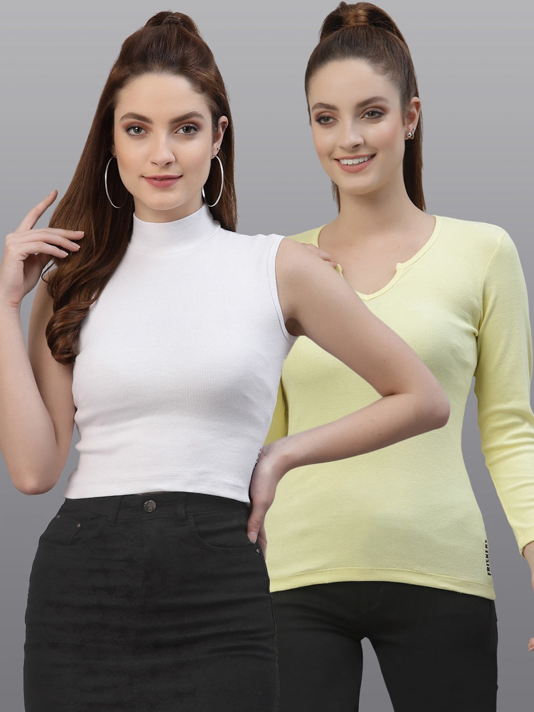 

Friskers Pack of 2 White & Yellow Fitted Tops