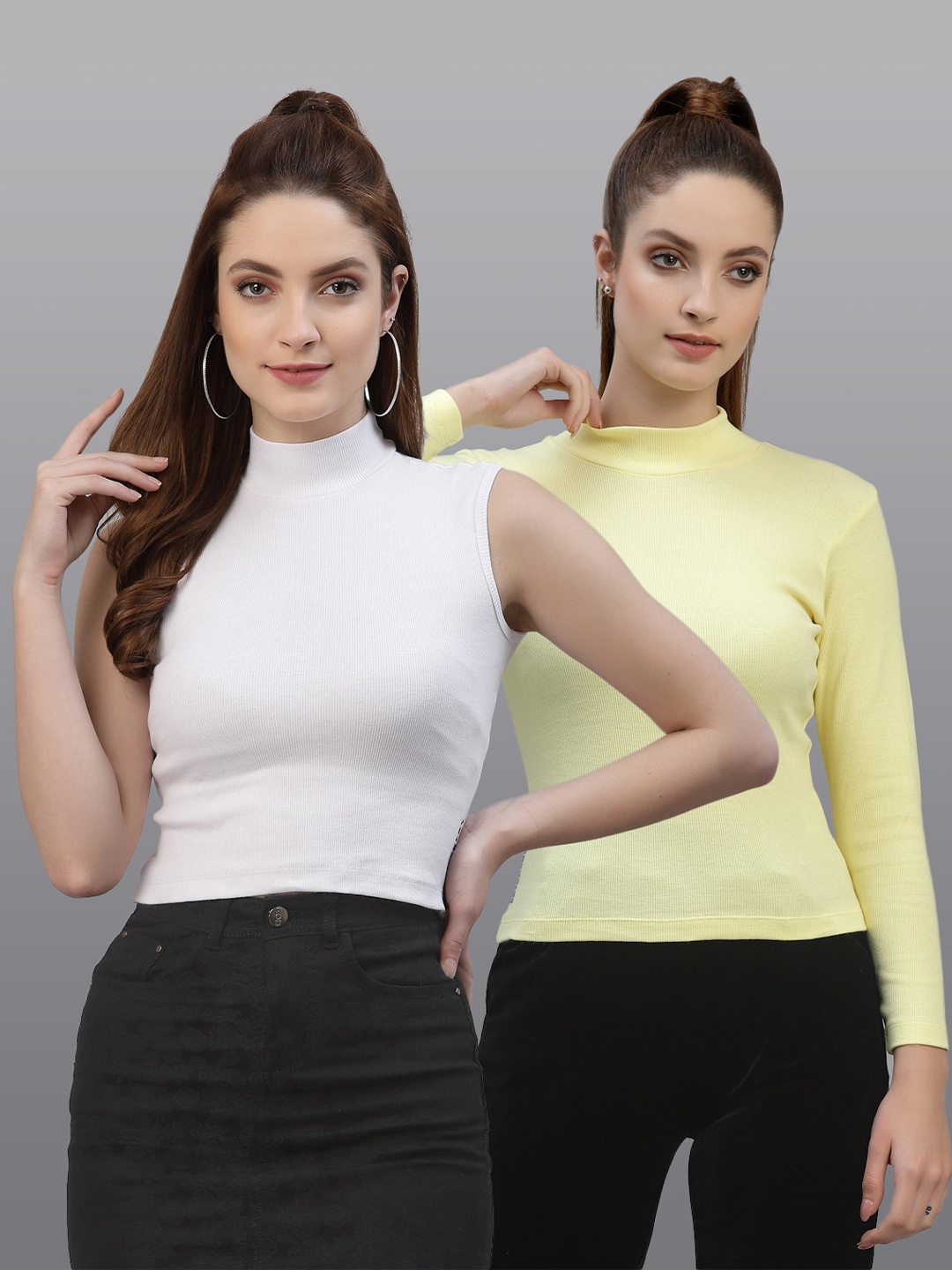 

Friskers Women White & Yellow Top Pack Of 2