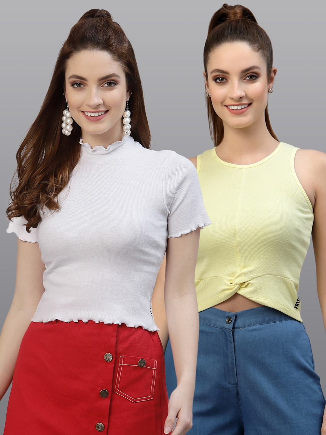 

Friskers Pack of 2 White & Yellow Fitted Tops