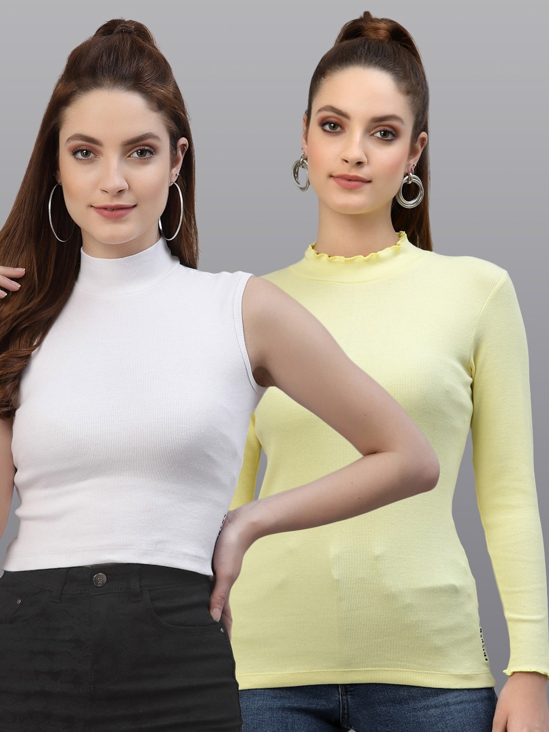 

Friskers Women White & Yellow Top Pack Of 2