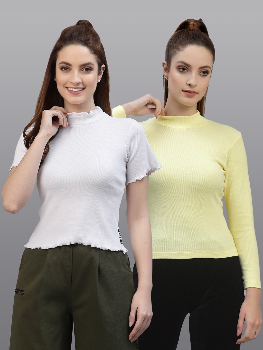 

Friskers Pack of 2 White & Yellow Fitted Tops