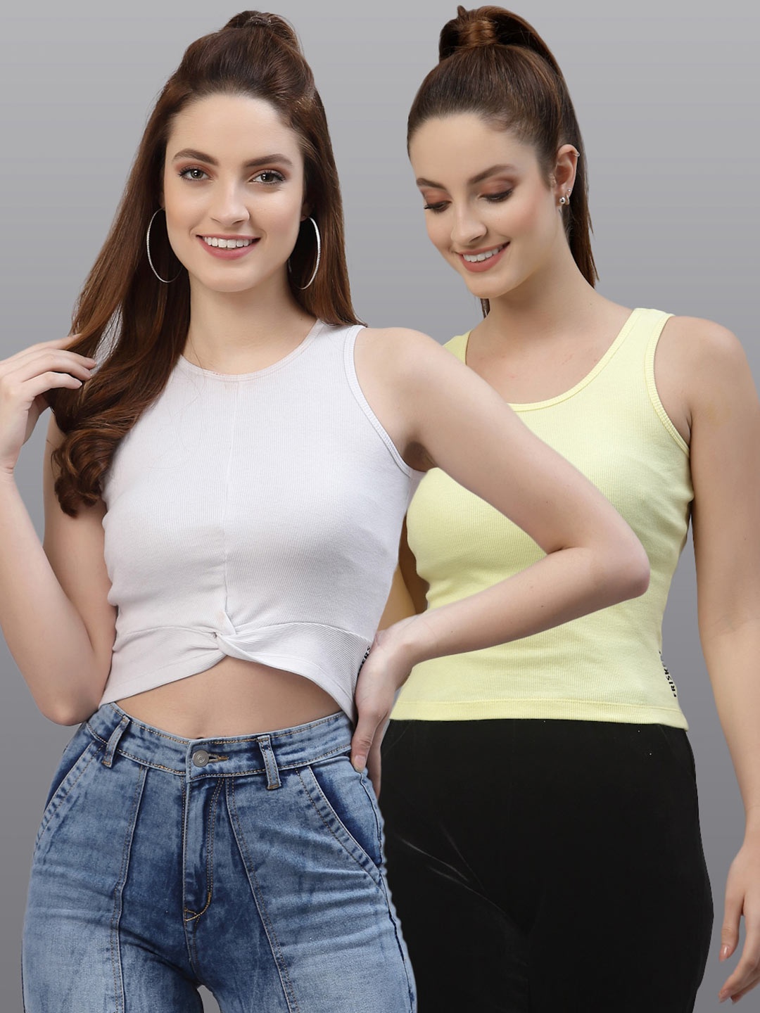 

Friskers Women White & Yellow Top Pack Of 2