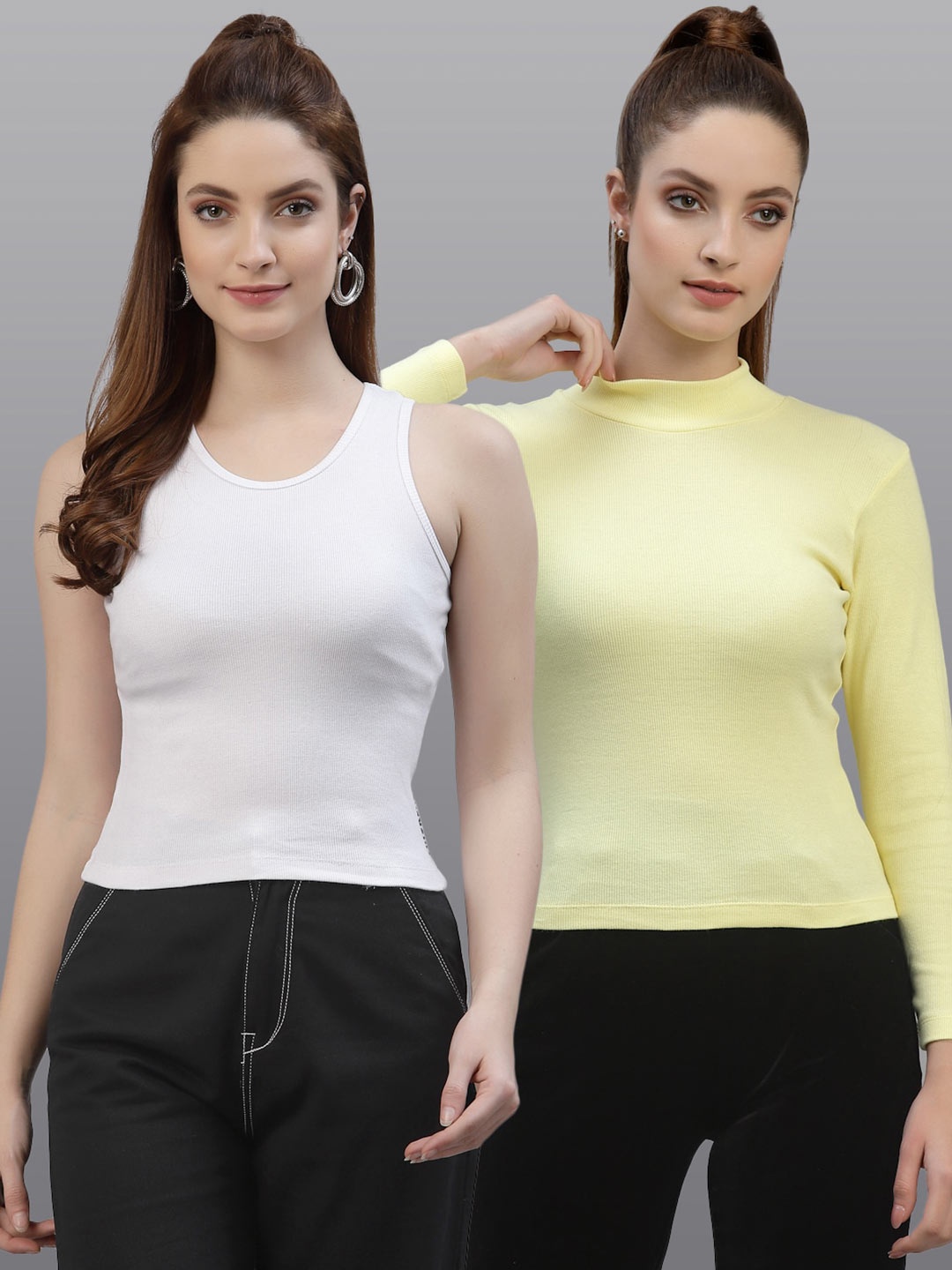 

Friskers Women White & Yellow Top Pack Of 2